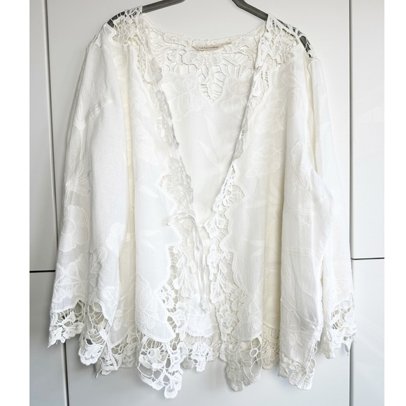 Soft Surroundings Rendezvous Topper Cardigan Ivory Lace Crochet Tie Front - Picture 2 of 8